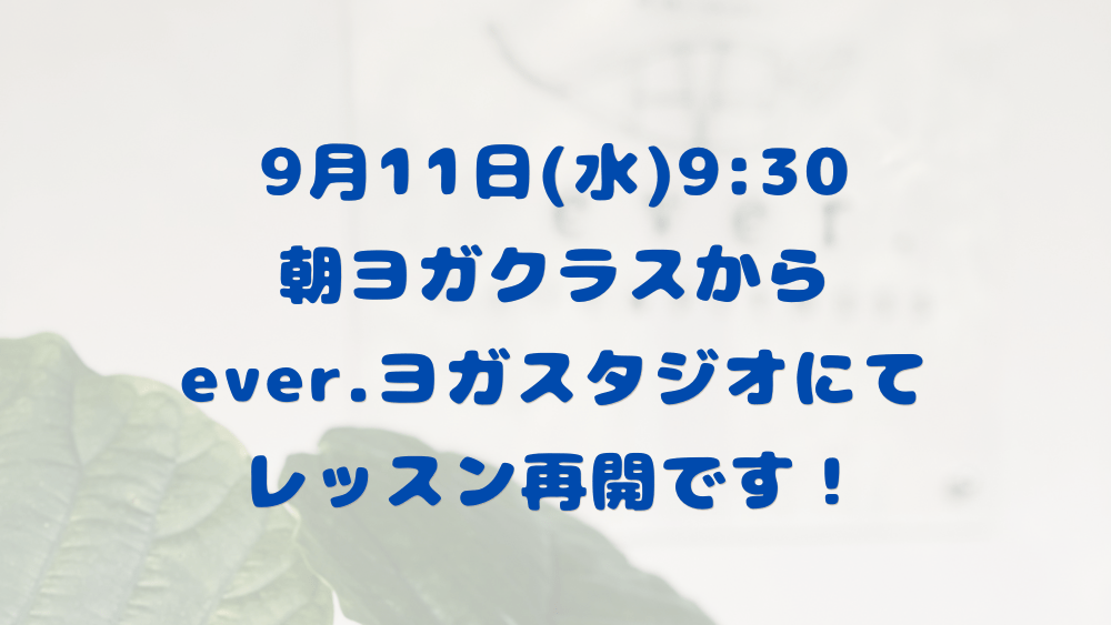 【9月11日から再開】ヨガスタジオ復旧のお知らせ